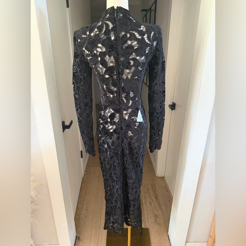 NADINE MERABI Diane Black Velvet Embroidered Midi Dress Sz XS (2) MSRP $545 NWT - Picture 8 of 12